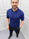 Erkek Yazlık Triko Dokuma Tişört Kısa Kol Polo Yaka T-Shirt - Lacivert