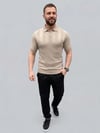 Erkek Yazlık Triko Dokuma Tişört Kısa Kol Polo Yaka T-Shirt - Bej