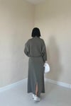 Haki Biyeli Sweatshirt Ve Etek Takım