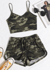 Kadın Kamuflaj Desenli Askılı Crop Top ve Şortlu Gecelik Takım H110440