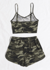 Kadın Kamuflaj Desenli Askılı Crop Top ve Şortlu Gecelik Takım H110440