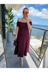 Kadın Madonna Yaka Midi Boy Modal Elbise