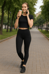 Kadın Siyah Yüksek Bel Toparlayıcı Tayt Yüksek Kalite Spor Ve Günlük Kullanım Tayt Yoga Tayt-(17952)