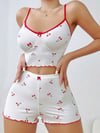 Kadın Vişne Desenli Dantel Askılı Şortlu Pijama Takımı 5193