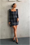Kare Elbise Kollu Mini Yaka Uzun