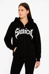Oversize Kapüşonlu Sweatshirt  Hoodie 3 İplik Şardonlu Pamuklu Kumaş, Önü Baskılı, Fermuarlı Rahat Kalıp, Kışlık Ve Sokak Stili Sweat - Siyah