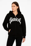 Oversize Kapüşonlu Sweatshirt  Hoodie 3 İplik Şardonlu Pamuklu Kumaş, Önü Baskılı, Fermuarlı Rahat Kalıp, Kışlık Ve Sokak Stili Sweat - Siyah