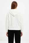 Oversize Kapüşonlu Sweatshirt Hoodie 3 İplik Şardonlu Pamuklu Kumaş, Önü Baskılı, Fermuarlı Rahat Kalıp, Kışlık Ve Sokak Stili Sweat - Beyaz