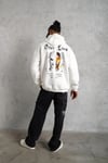 Oversize Üç İplik Şardonlu Kapüşonlu Sweatshirt – Beyaz “Other Lives” Ön Ve Arka Baskılı, Kanguru Cepli, Ribanalı Rahat Kışlık Model Beyaz