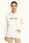 Oversize Üç İplik Şardonlu Kapüşonlu Sweatshirt – Beyaz “Other Lives” Ön Ve Arka Baskılı, Kanguru Cepli, Ribanalı Rahat Kışlık Model Beyaz