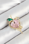 Pembe Ve Yeşil Zirkon Taşlı 3D Eriyen Kalp Figürlü Gold Renk Kadın Broş 5886