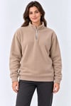 Polar Dik Yaka Yarım Fermuarlı Uzun Kollu Regular Fit Kışlık Sweatshirt - Bej