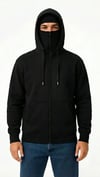 Samuray Ninja Çift Kapüşonlu ZIP Fermuarlı Kanguru Cepli Tam Fermuarlı Hoodie Sweatshirt - Siyah