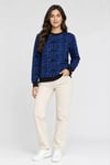 Siyah Mavi Yazı Desenli İki İplik Şardonlu Sweatshirt