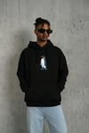 Siyah Oversize Hoodie - Sırt Baskılı Survivor Penguin Temalı, Felsefi Yazılı Kapüşonlu Sweatshirt - Siyah