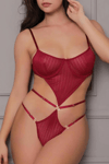 Transparan Bordo Dekolteli Balenli Fantazi İç Giyim Body Tm1410
