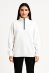 Üç İplik Dık Yaka Yarım Fermuarlı SweatShirt - Beyaz
