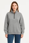 Üç İplik Dık Yaka Yarım Fermuarlı SweatShirt - Gri