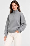 Üç İplik İçi Şardonlu Dik Yaka Yarım Fermuarlı Kışlık Sweatshirt - Grİ