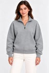 Üç İplik İçi Şardonlu Dik Yaka Yarım Fermuarlı Kışlık Sweatshirt - Grİ