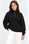 Üç İplik İçi Şardonlu Dik Yaka Yarım Fermuarlı Kışlık Sweatshirt - Siyah