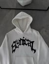 Üç İplik Kapşonlu Baskılı Oversize SweatShirt-  Beyaz