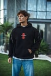 Üç İplik Kapüşonlu Baskılı Oversize SweatShirt- Siyah