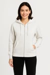 Üç İplik Kapüşonlu Tam Fermuarlı Kanguru Çepli SweatShirt Hoodie - Beyaz
