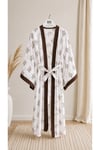 Beyaz Nakış İşlemeli Yarasa Kol Uzun Kimono, Pareo