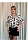 Etnik Desen Kısa Kol Pamuklu Salaş Kısa Gömlek