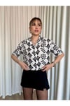 Etnik Desen Kısa Kol Pamuklu Salaş Kısa Gömlek