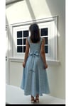 Mavi Çiçekli A Kesim Bağcıklı Mavi Elbise-DAR KALIP