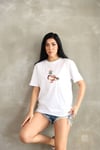 Ördek Baskılı Pamuklu Taşlı Oversize T-shirt
