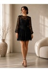 Siyah Slim Fit Güpürlü Mini Elbise-DAR KALIP
