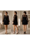 Siyah Slim Fit Güpürlü Mini Elbise-DAR KALIP