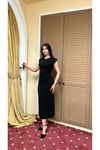 Taş Baskılı Slim Fit Vatkalı Yırtmaçlı Siyah Uzun Elbise
