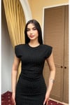 Taş Baskılı Slim Fit Vatkalı Yırtmaçlı Siyah Uzun Elbise