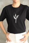 Taşlı Yaprak Desenli Pamuklu Taş Sallantılı T-shirt