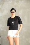 Taşlı Yaprak Desenli Pamuklu Taş Sallantılı T-shirt