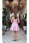 V Yaka Pembe Slim Fit Mini Elbise-DAR KALIP