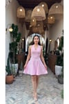 V Yaka Pembe Slim Fit Mini Elbise-DAR KALIP