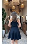 V Yaka Siyah Slim Fit Mini Elbise-DAR KALIP