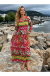 Yazlık Renkli Uzun Pembe Elbise-GENİŞ KALIP