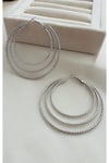Rodyum Kaplama İç İçe Dilimli Görünüm Halka Küpe (6 cm)