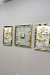 ŞEFAF AYNALI SAAT VE İKİ ADET ÇİÇEK TABLO  SET