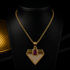 Gold Renk Bordo Taşlı Işıltılı Geometrik Kolye