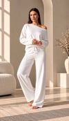 Kabartma Kalp Baskılı Omuz Dekolteli %100 Pamuk Pijama Takımı