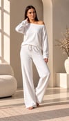 Kabartma Kalp Baskılı Omuz Dekolteli %100 Pamuk Pijama Takımı