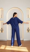 Lacivert Bol Kesim V Yaka Yarım Kollu Pijama Takımı