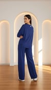 Lacivert Bol Kesim V Yaka Yarım Kollu Pijama Takımı